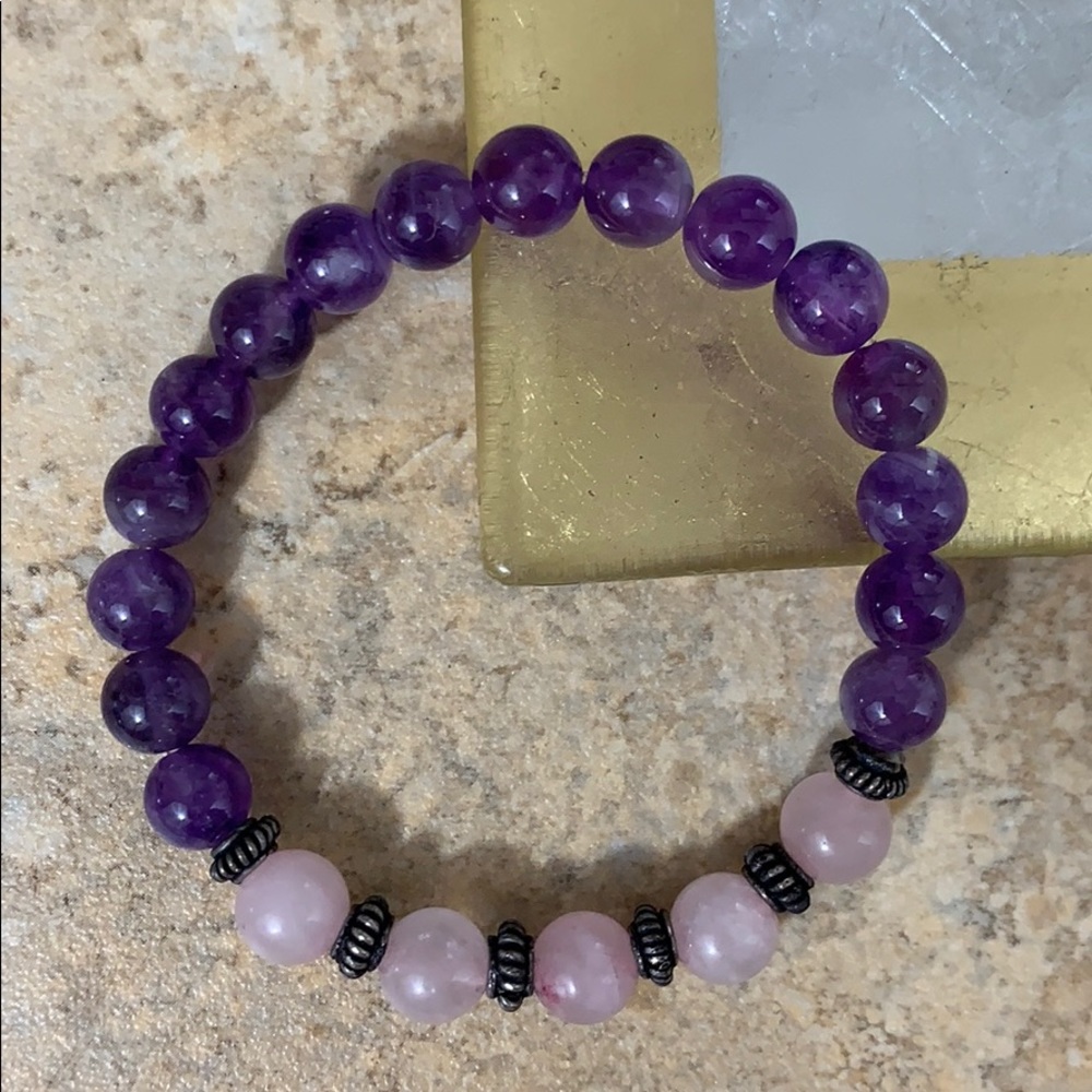 Amethyst & Rose Quartz Beaded Bracelet